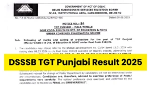 DSSSB TGT Punjabi Result 2025
