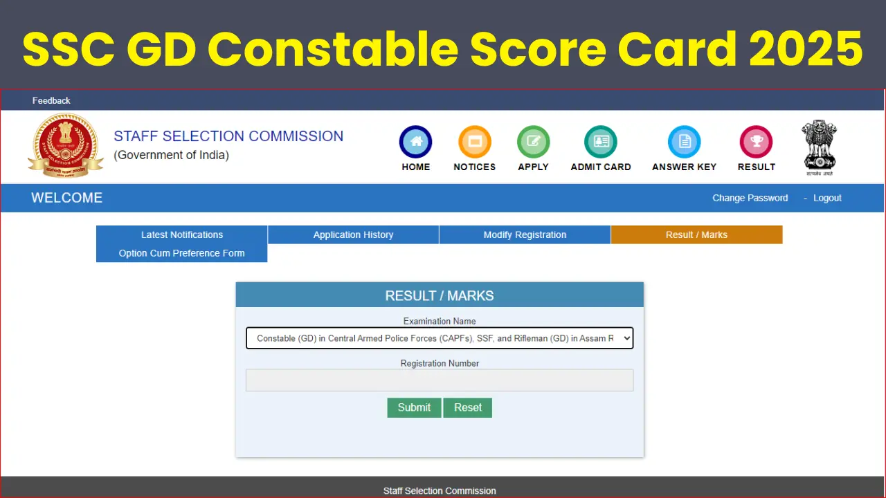 SSC GD Constable Score Card 2025